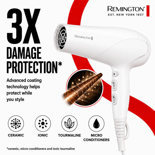Remington Secador de pelo de protección contra daños, tecnología ió...