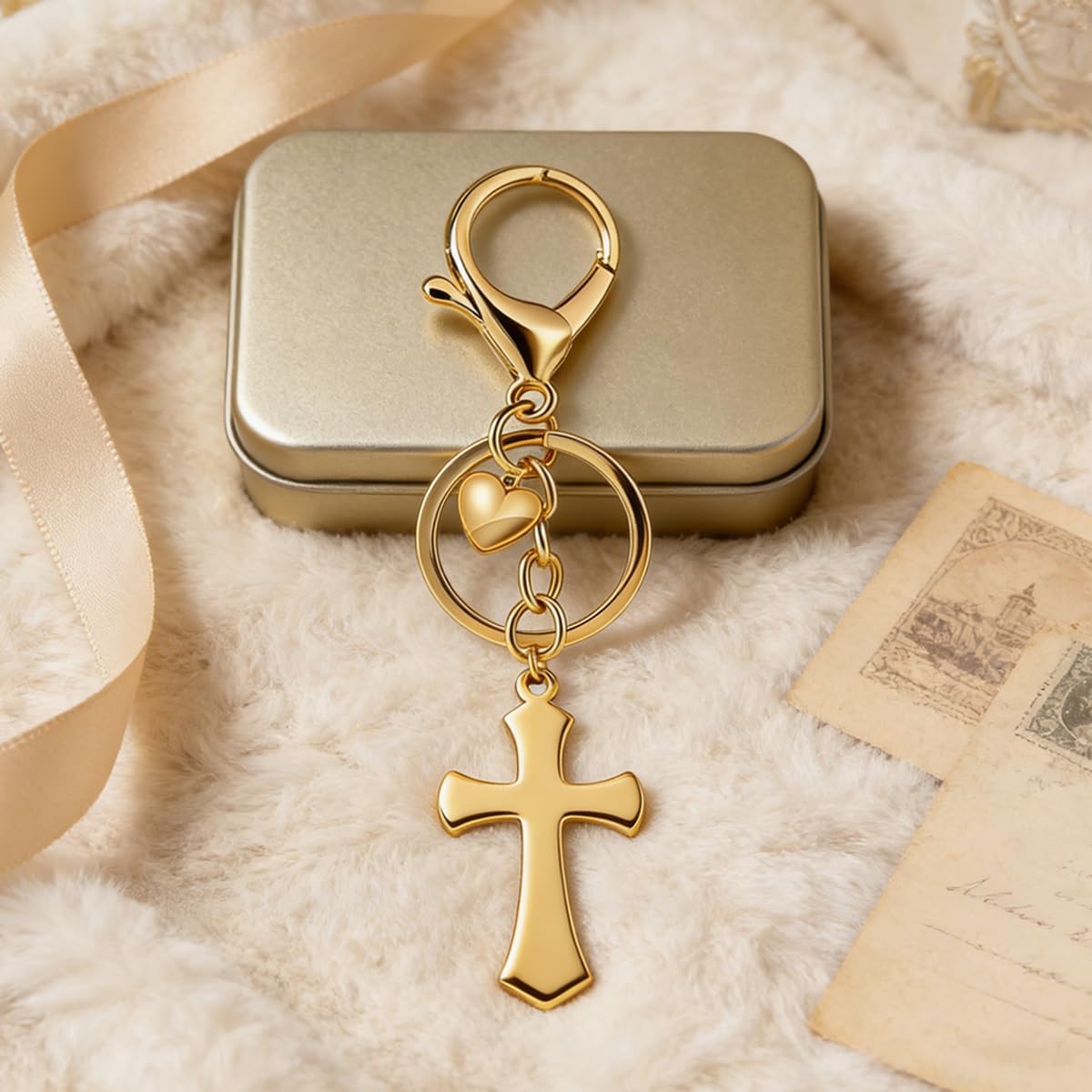 Rikhiua Llavero de cruz con corazón, regalo religioso cristiano de...