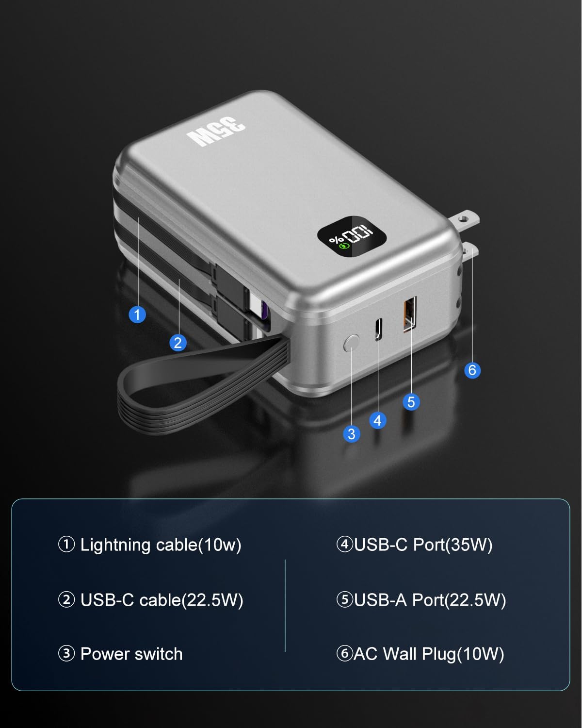 Feidyns Cargador portátil de luz LED Power Bank 30000mAh - Batería...