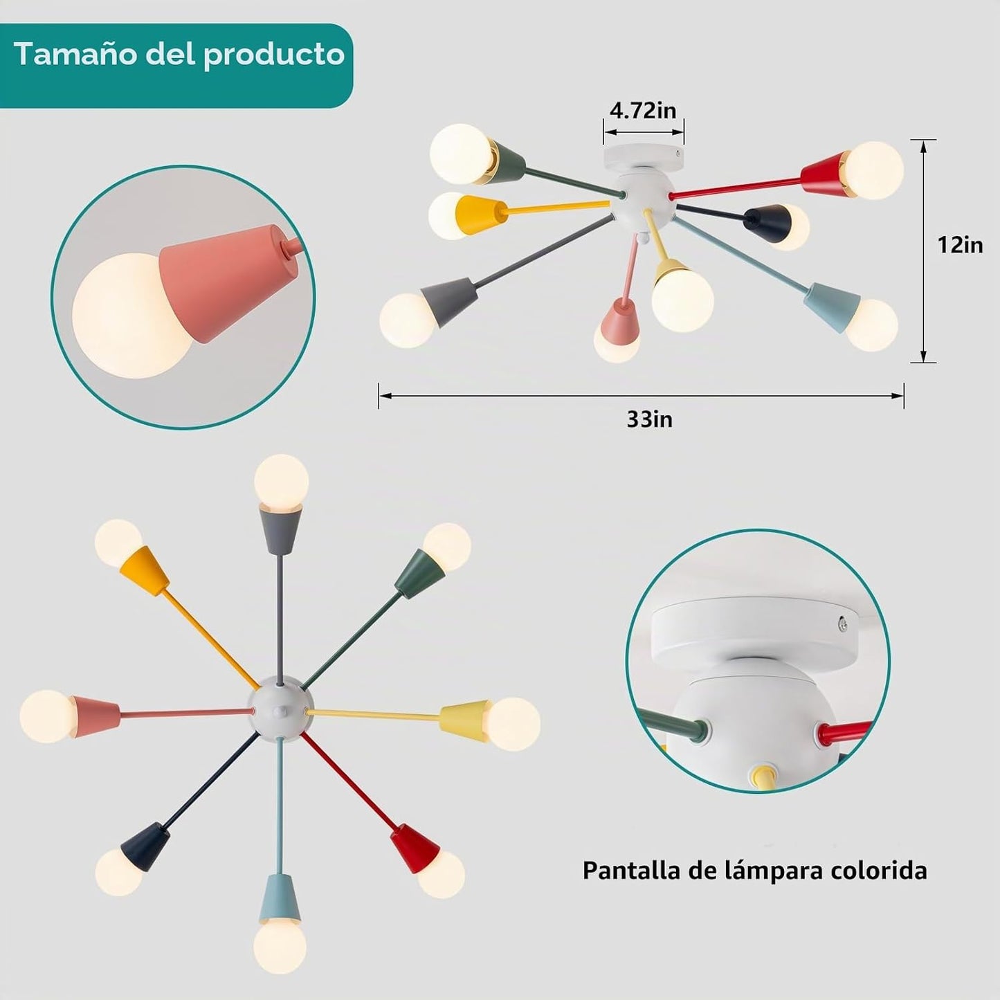 Ymlii Candelabro colorido, candelabro Sputnik moderno de 8 luces, l...