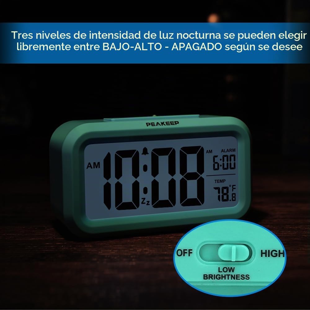 Peakeep Reloj despertador digital de luz nocturna con batería de |...