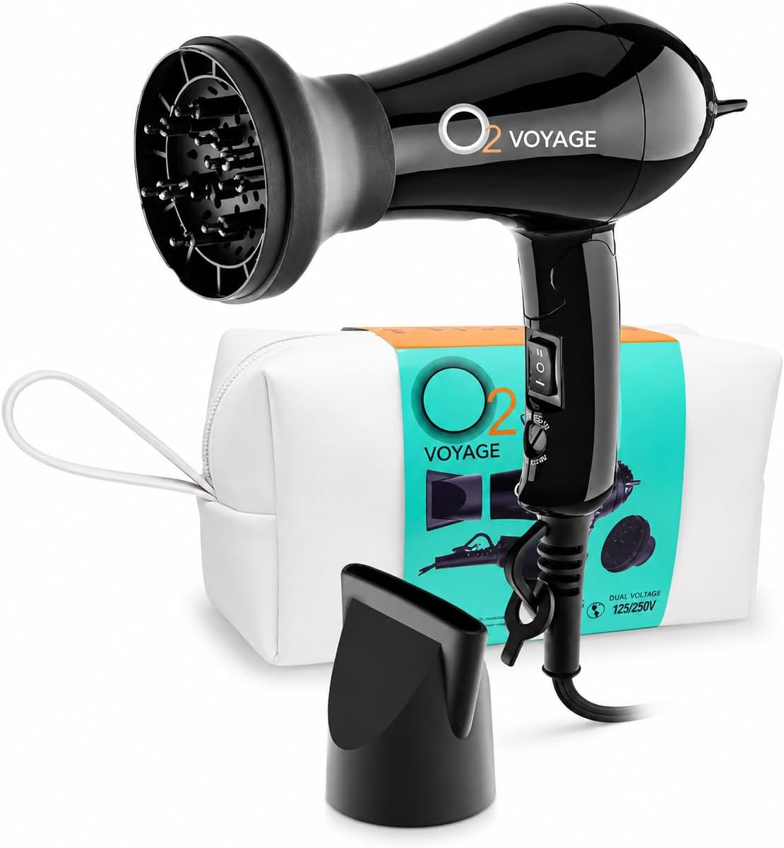 O2 Voyage - Secador de pelo iónico profesional de doble voltaje de...