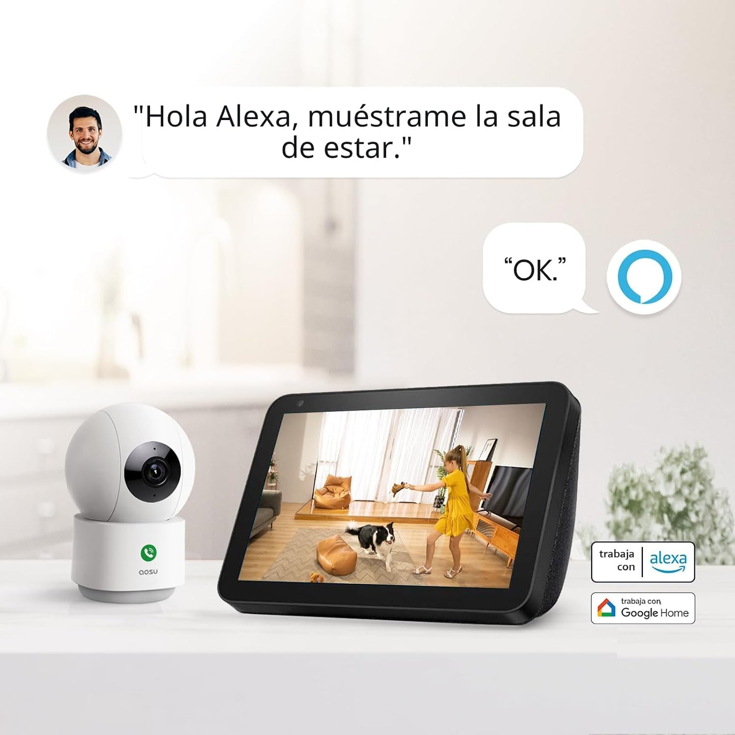 aosu Cámara de seguridad 2K para interiores, monitor de bebé, cámar...