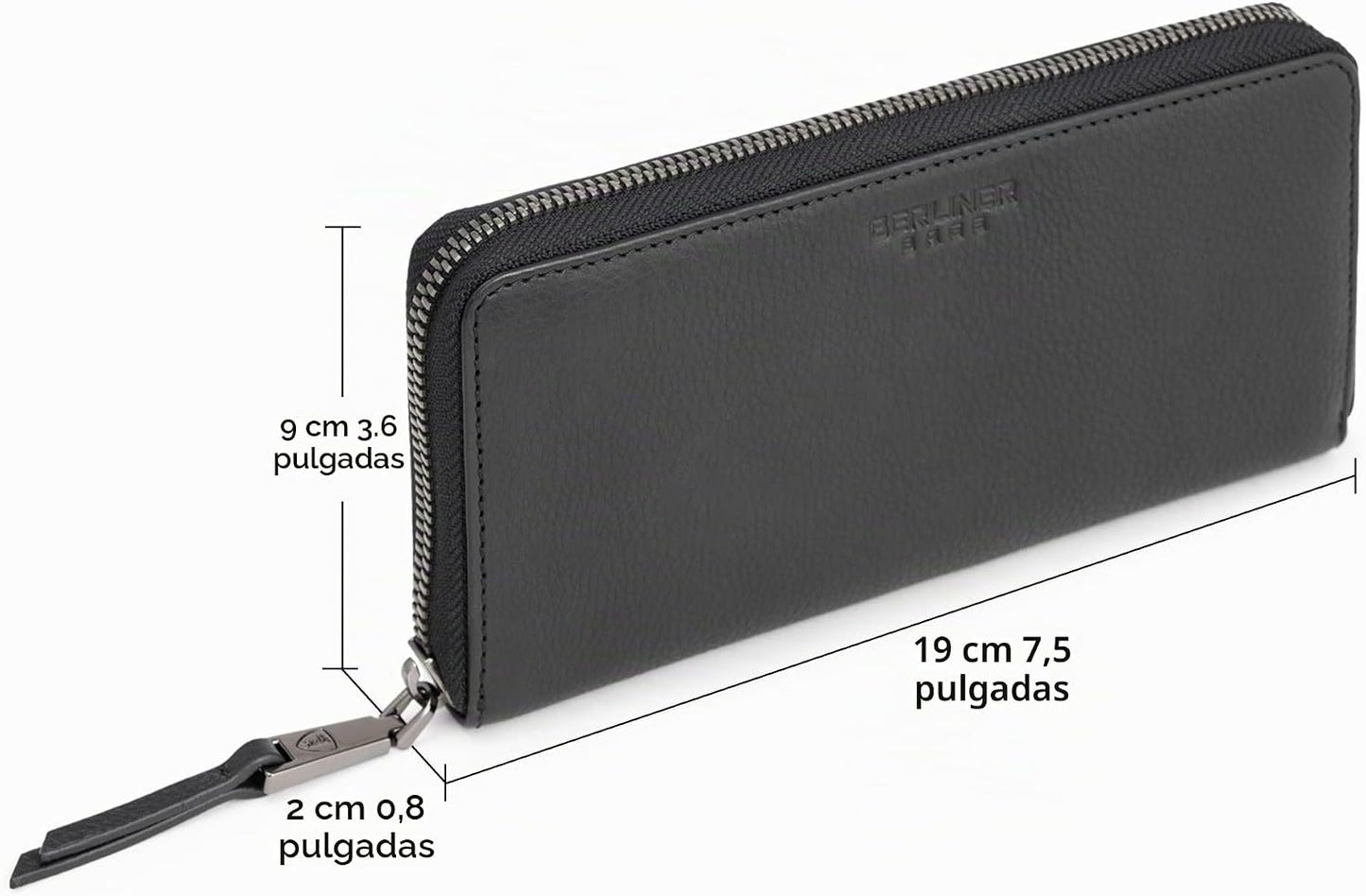 BERLINER BAGS Cartera con cremallera de cuero genuino Palma, caja d...