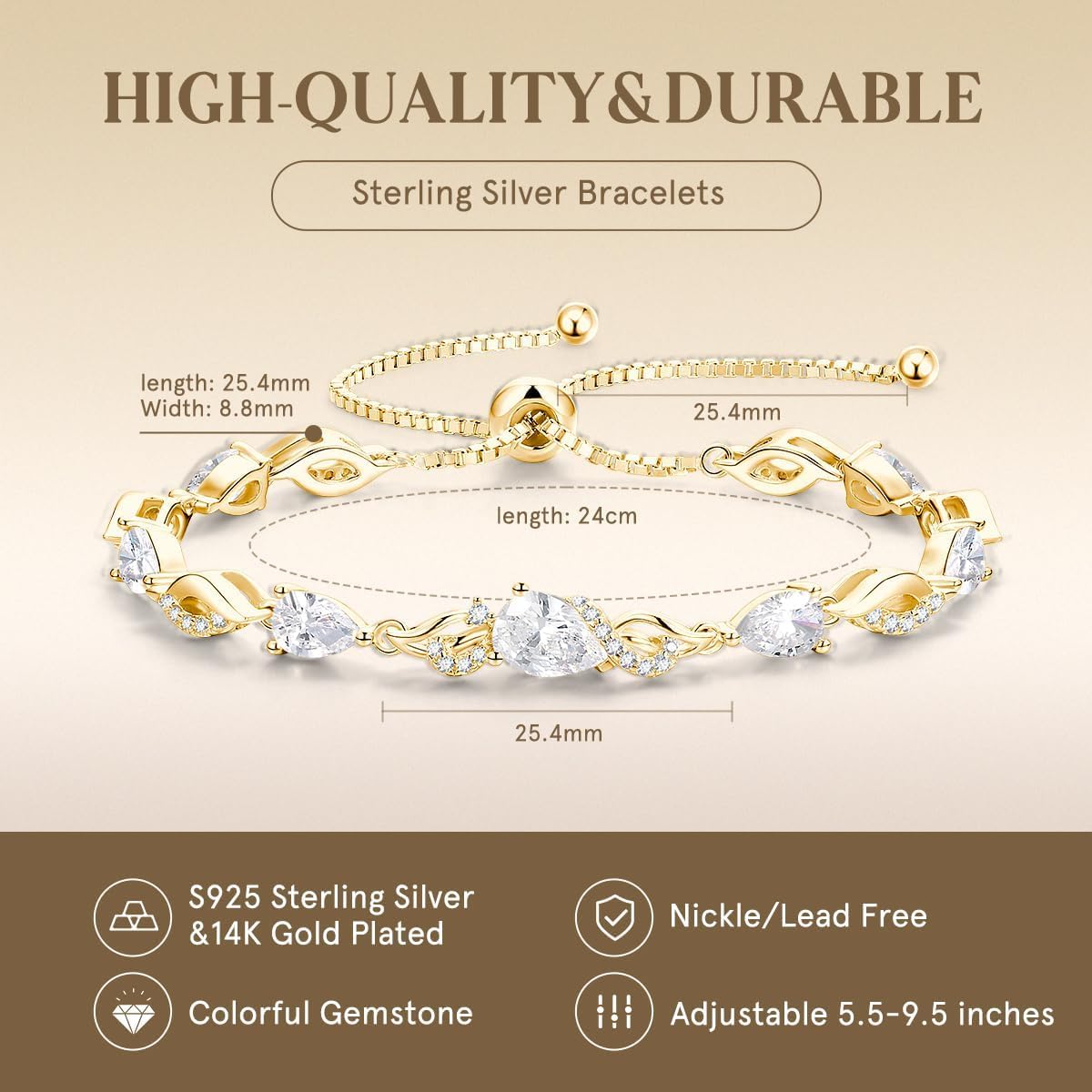 FANCIME Pulsera de tenis ajustable con piedra natal para mujer | Di...