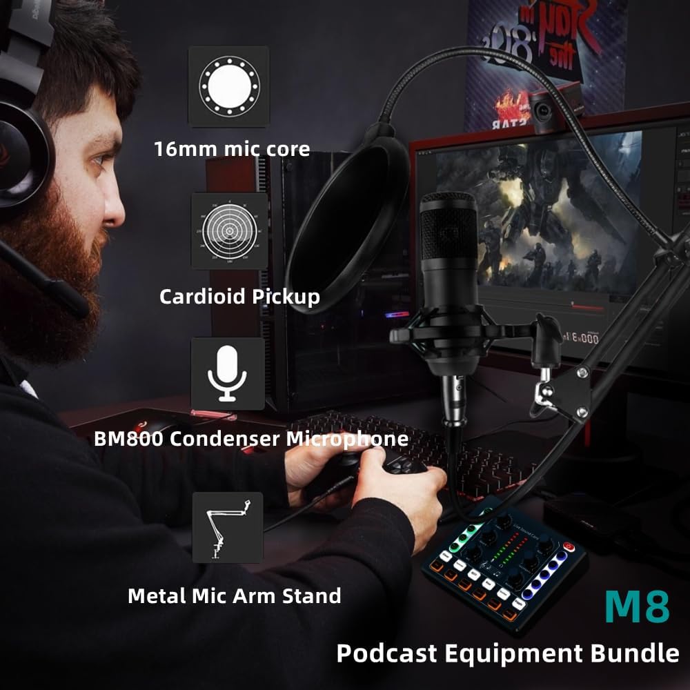 Paquete de equipo de podcast, paquete de estudio de grabación BM-80...