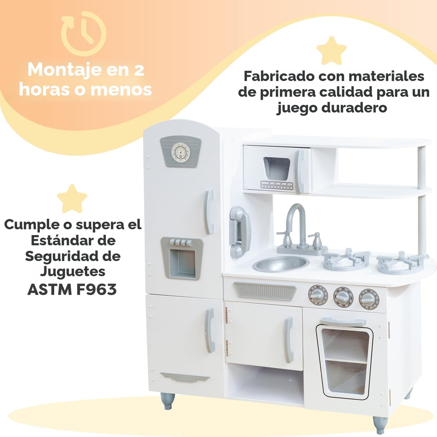 KidKraft Cocina de madera vintage con máquina de hielo y teléfono d...