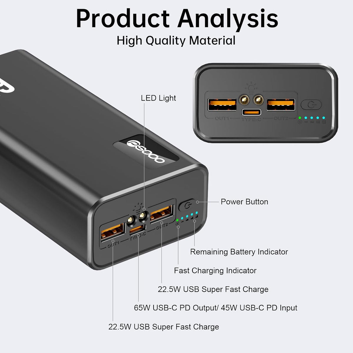 PSOOO Cargador portátil 27000mAh 65W PD cargador de carga rápida, b...