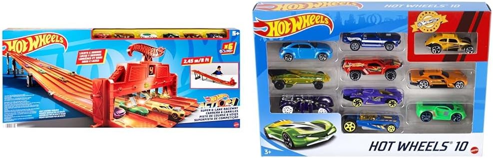 Paquete de juego de Hot Wheels con luces, sonidos y 6 vehículos, pi...
