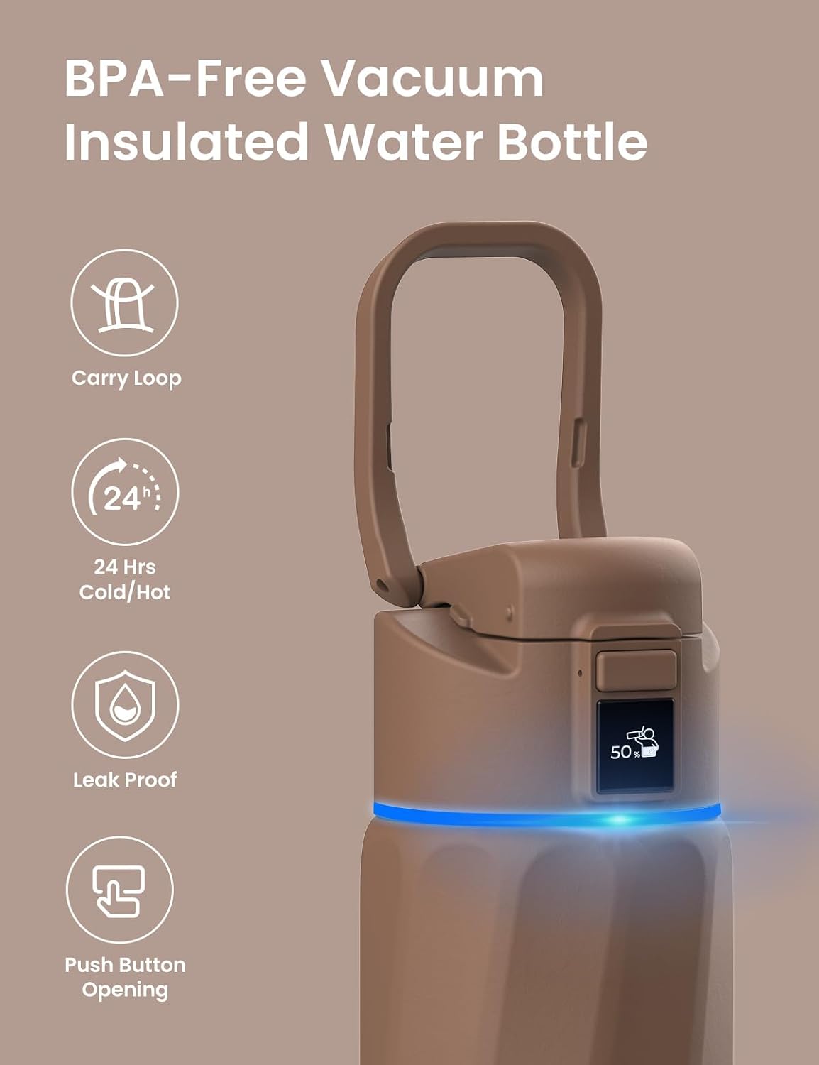 Boost - Botella de agua inteligente de 24 onzas, color rosa + Boost...