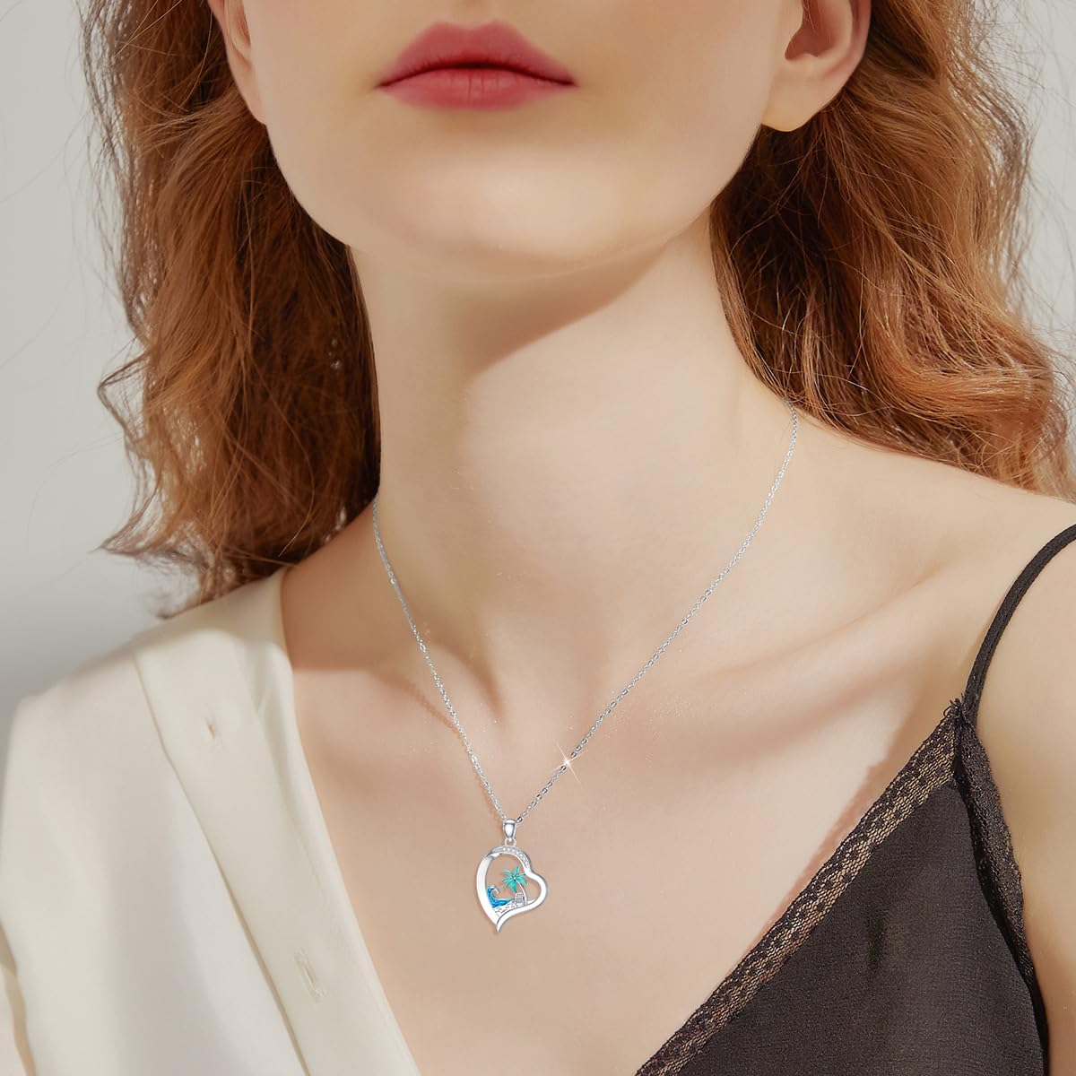 LWXIE Collar de playa de diamantes de plata de ley 925 con dije de...