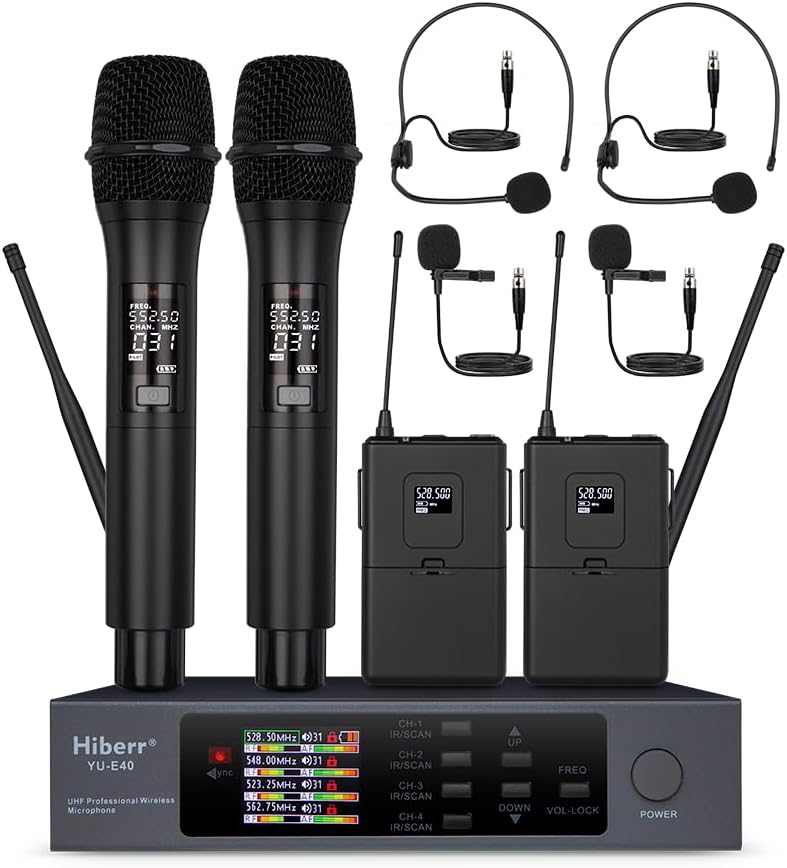 Hiberr Sistema de micrófono inalámbrico, micrófono inalámbrico UHF...