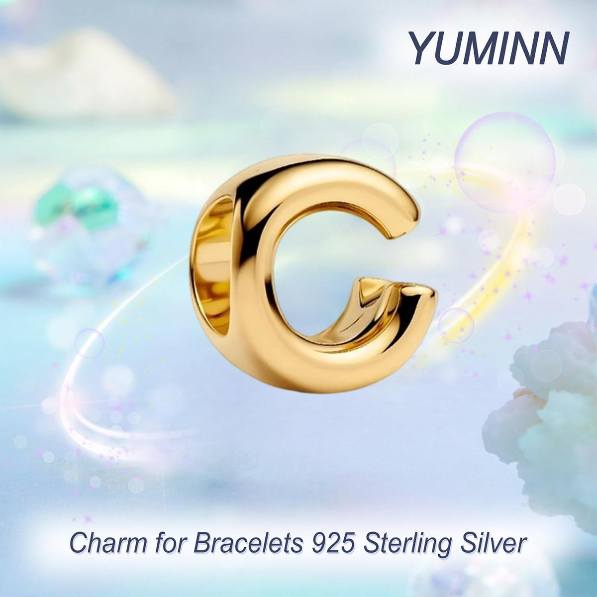 YUMINN Dijes dorados de la A a la Z para pulseras de plata esterlin...