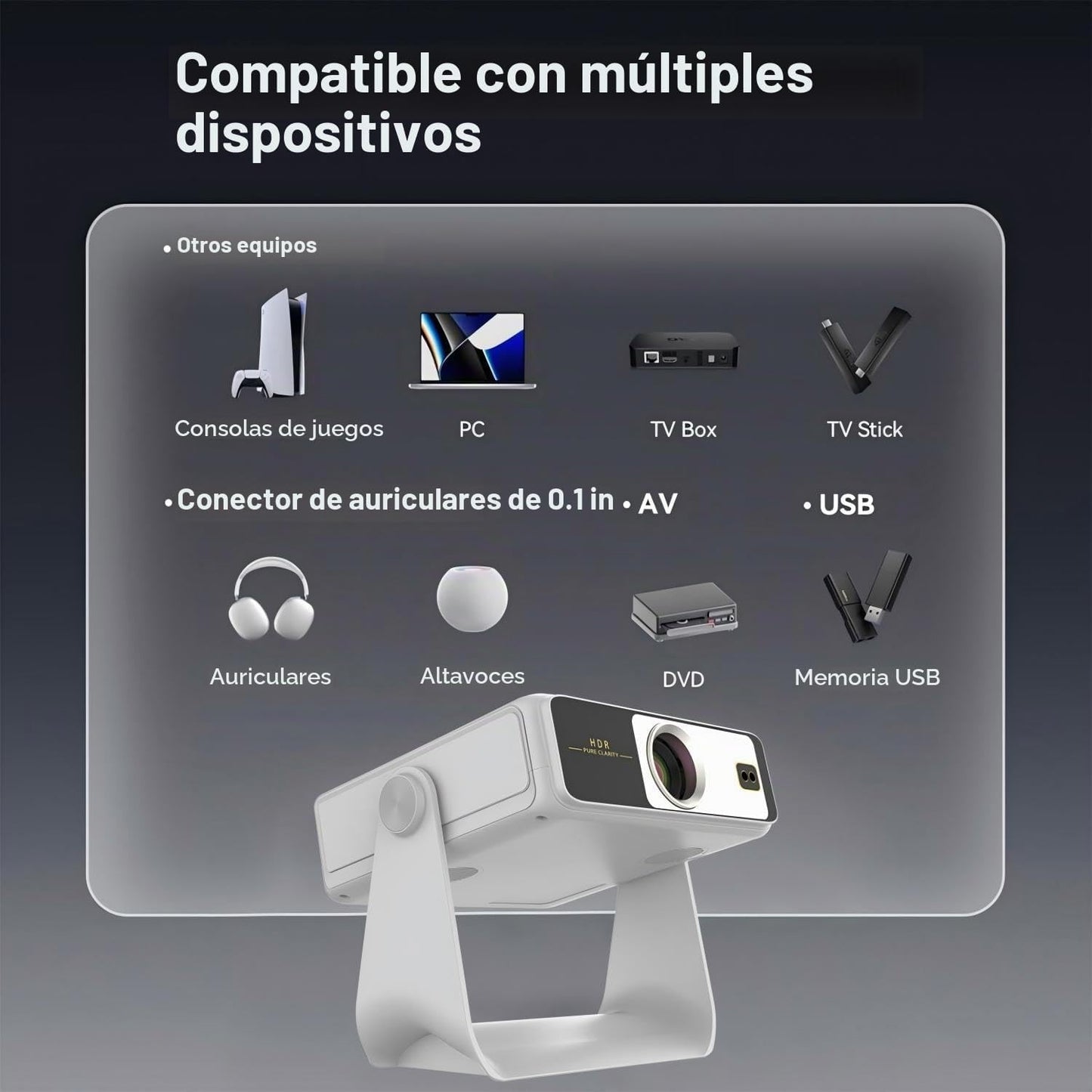 Proyector inteligente con WiFi y Bluetooth, 4K compatible con Nativ...