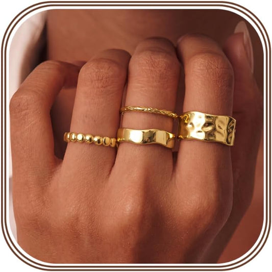 FUNRUN JEWELRY Anillos gruesos de oro para mujer, no se deslustra,...