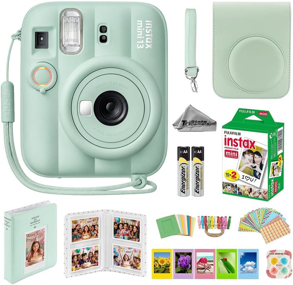 Cámara instantánea Fujifilm Instax Mini 13 verde con juego de pelíc...