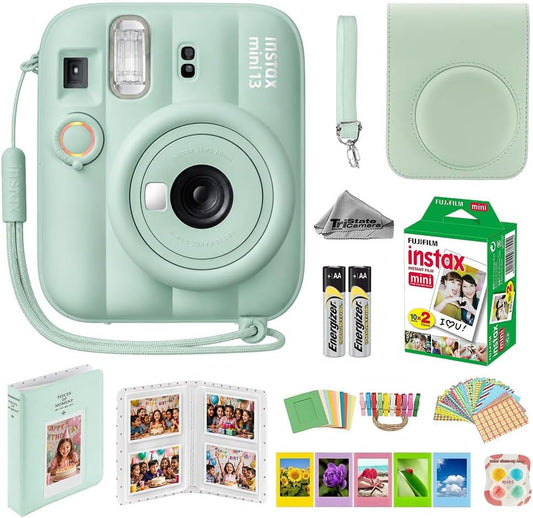 Cámara instantánea Fujifilm Instax Mini 13 verde con juego de pelíc...
