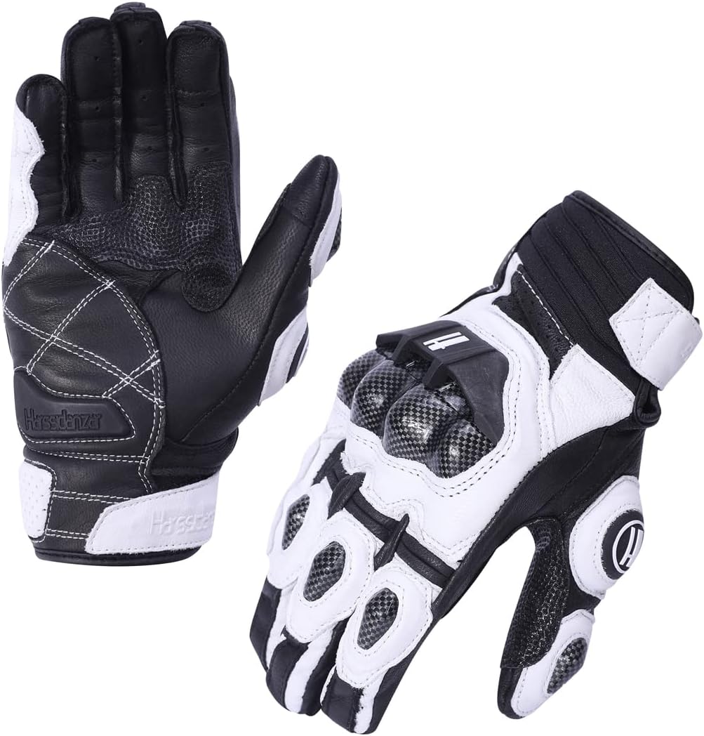 Harssidanzar Guantes de cuero transpirable para motocicleta con pan...