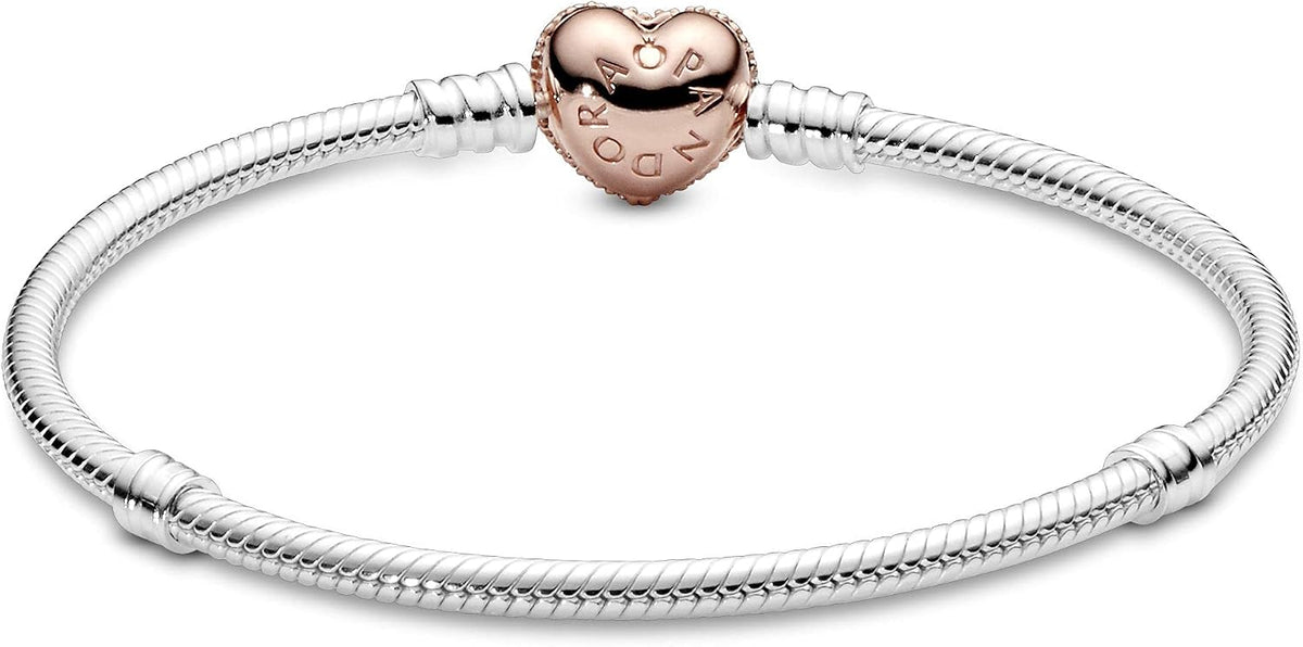Pulsera de plata PANDORA con cierre de corazón rosa pavé