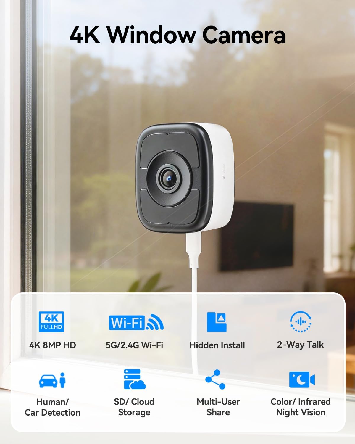 LongPlus Cámara de ventana de 8MP 4K WiFi 6 Safeview Cámara de segu...