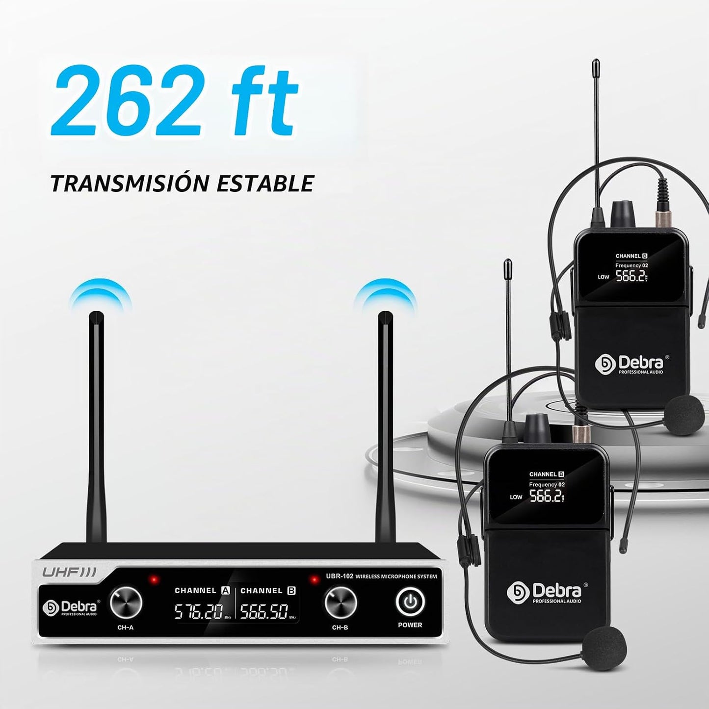 D Debra Sistema de micrófono inalámbrico UHF UBR-102 con micrófonos...
