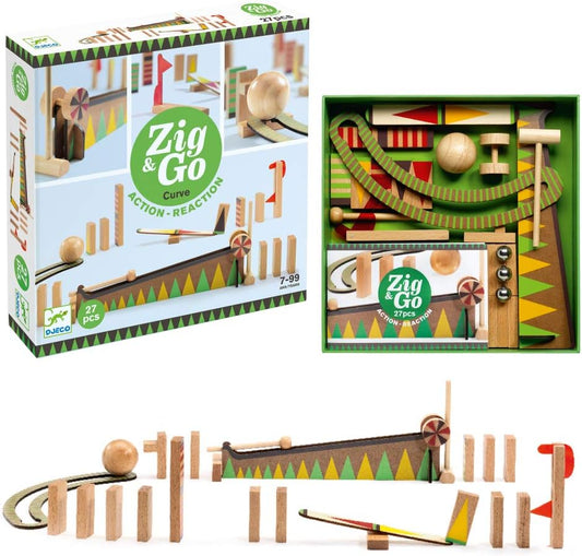 DJECO Zig &amp; Go - Juego de construcción de carreras de dominó de...