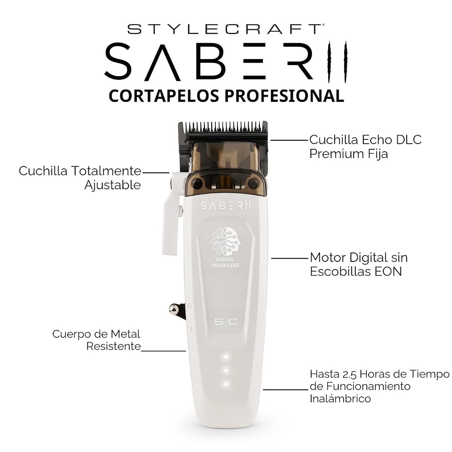 Stylecraft Sabre 2 Cortapelos profesional inalámbrico con motor sin...