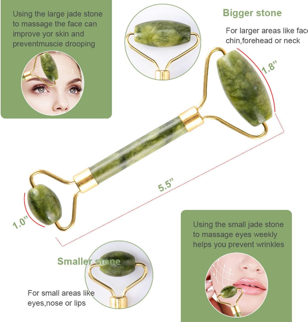 fuvooi Juego de masajeador facial Gua Sha de jade - Juego de herram...