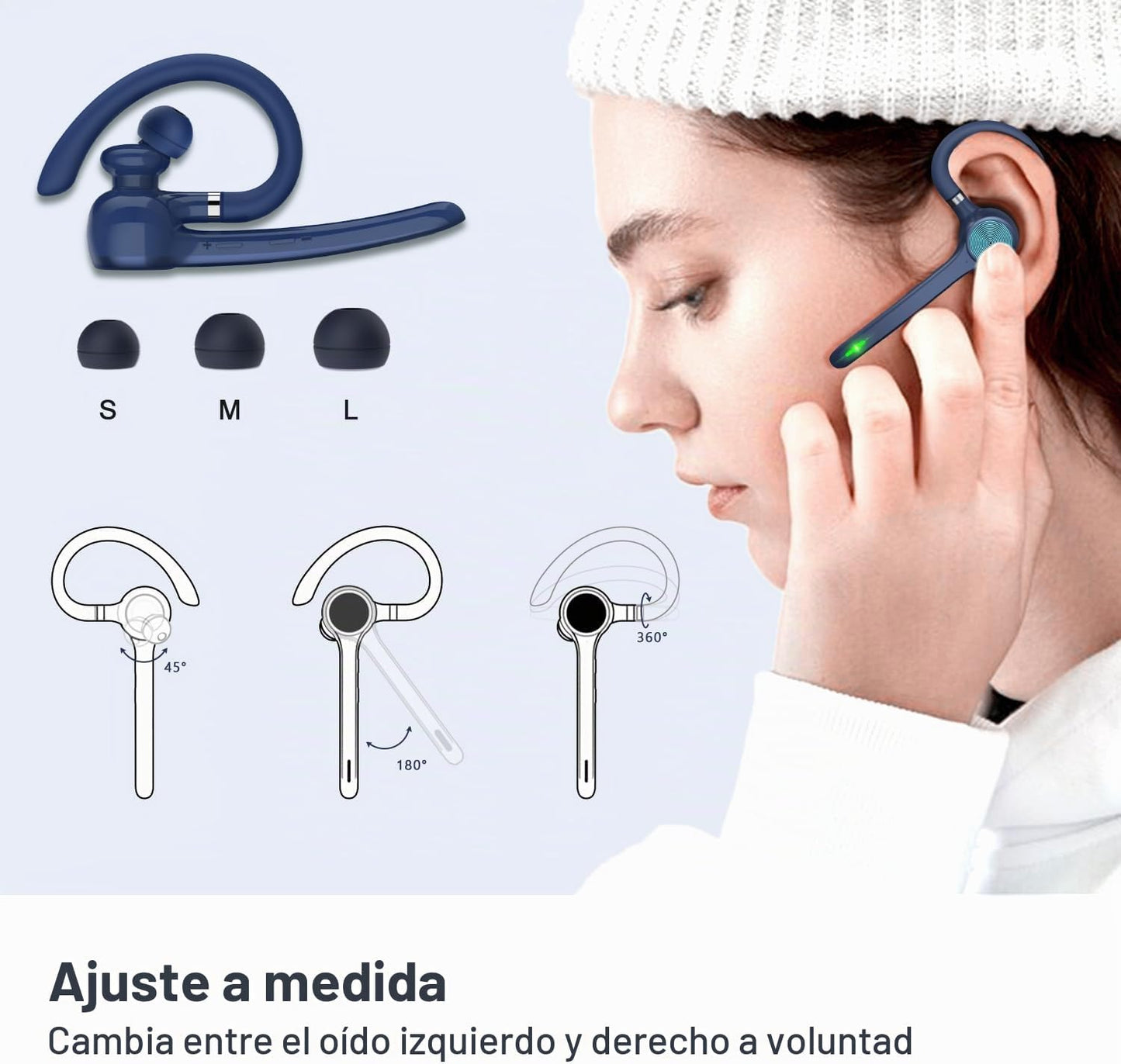 HEIBAS Auriculares Bluetooth, auricular inalámbrico con micrófono p...