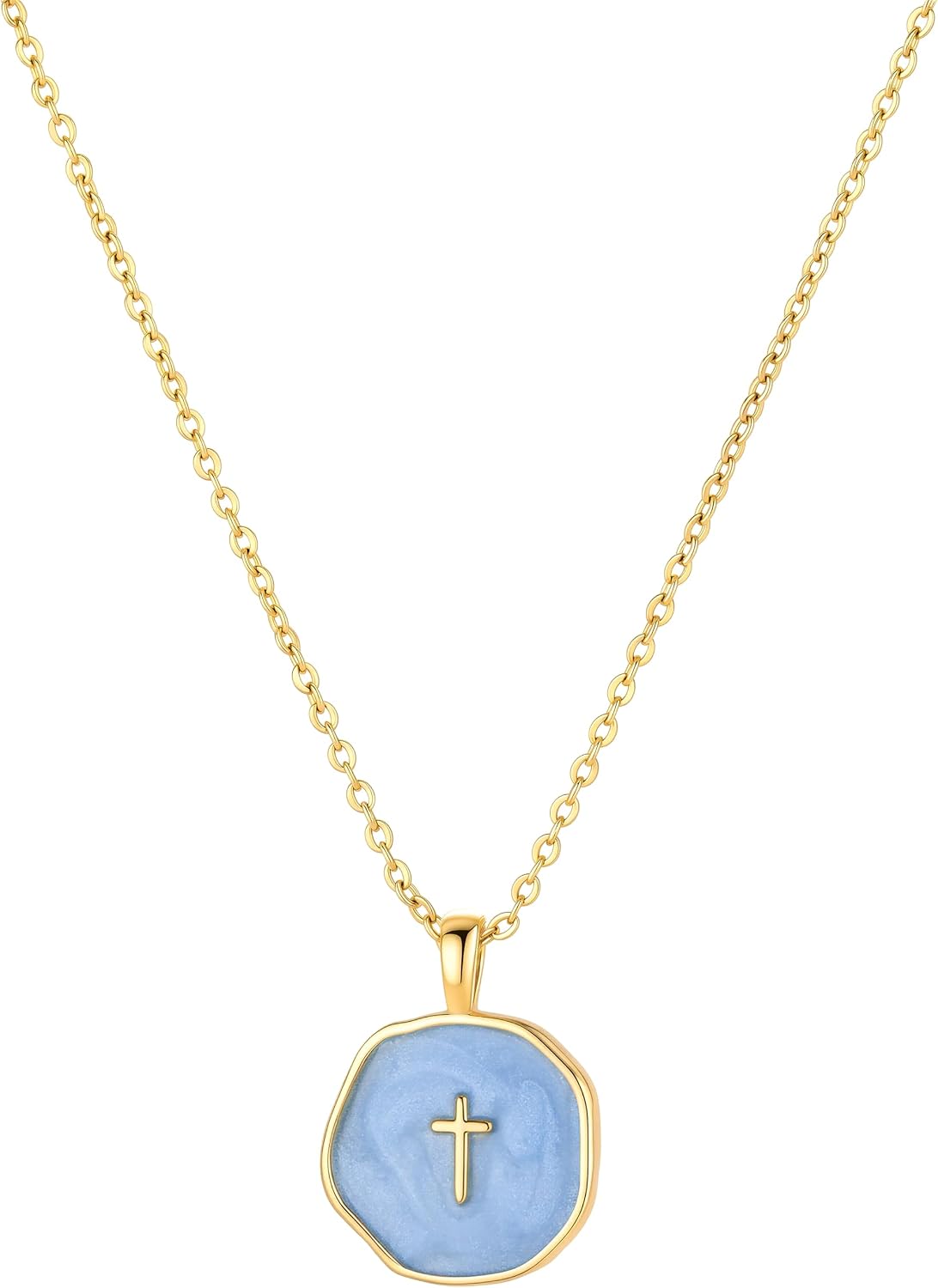 Fozira Collar con colgante de cruz de esmalte chapado en oro de 14K...