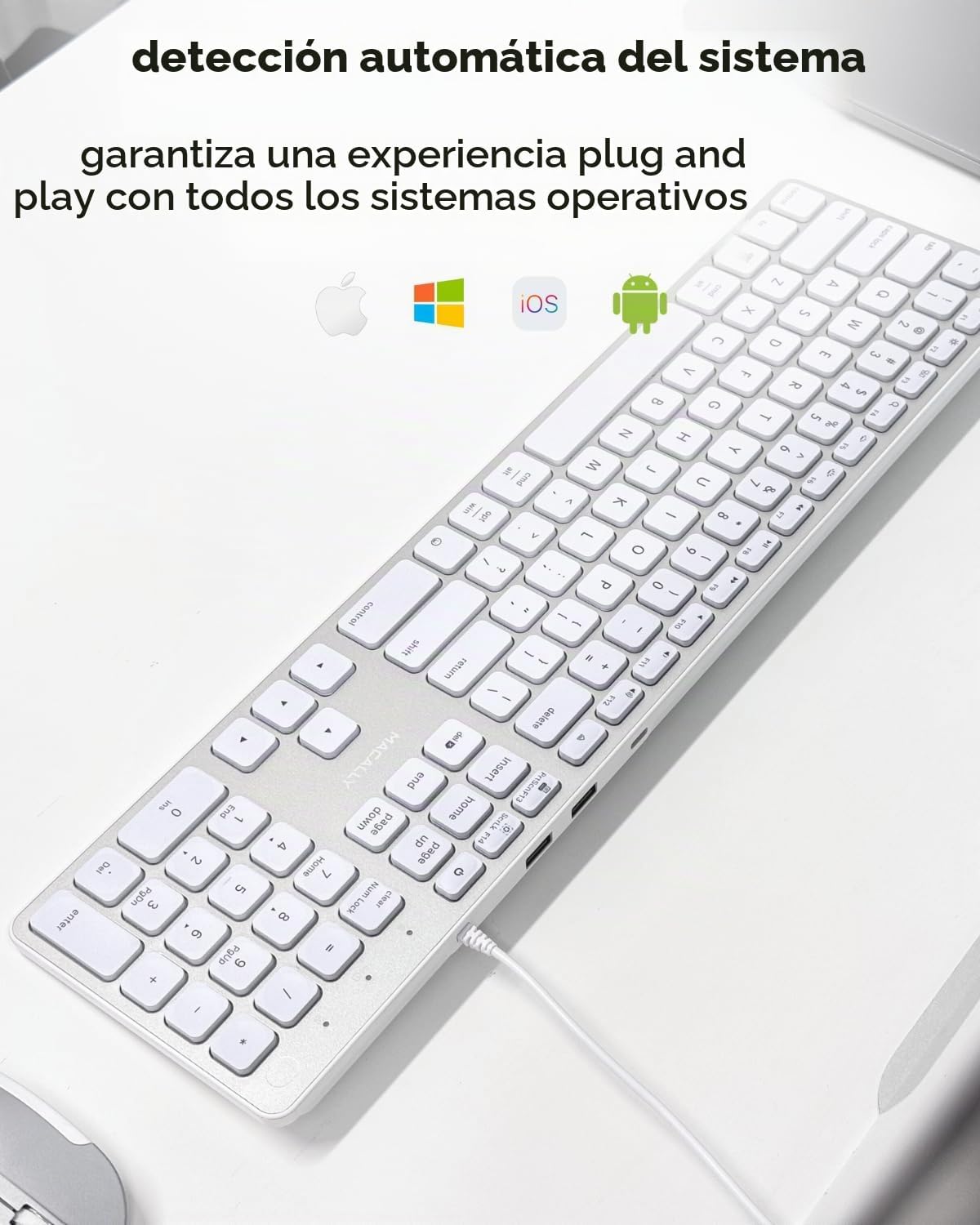 Teclado con cable Macally para Mac con Hub USB (2X USB-A \/ 1x USB-...