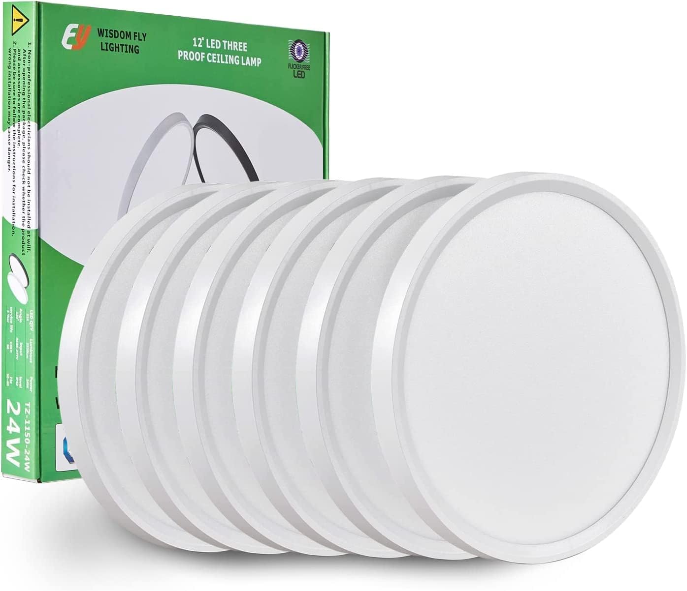 6PK - Lámpara LED de techo empotrada de 12 pulgadas, 24 W, 2520 LM,...