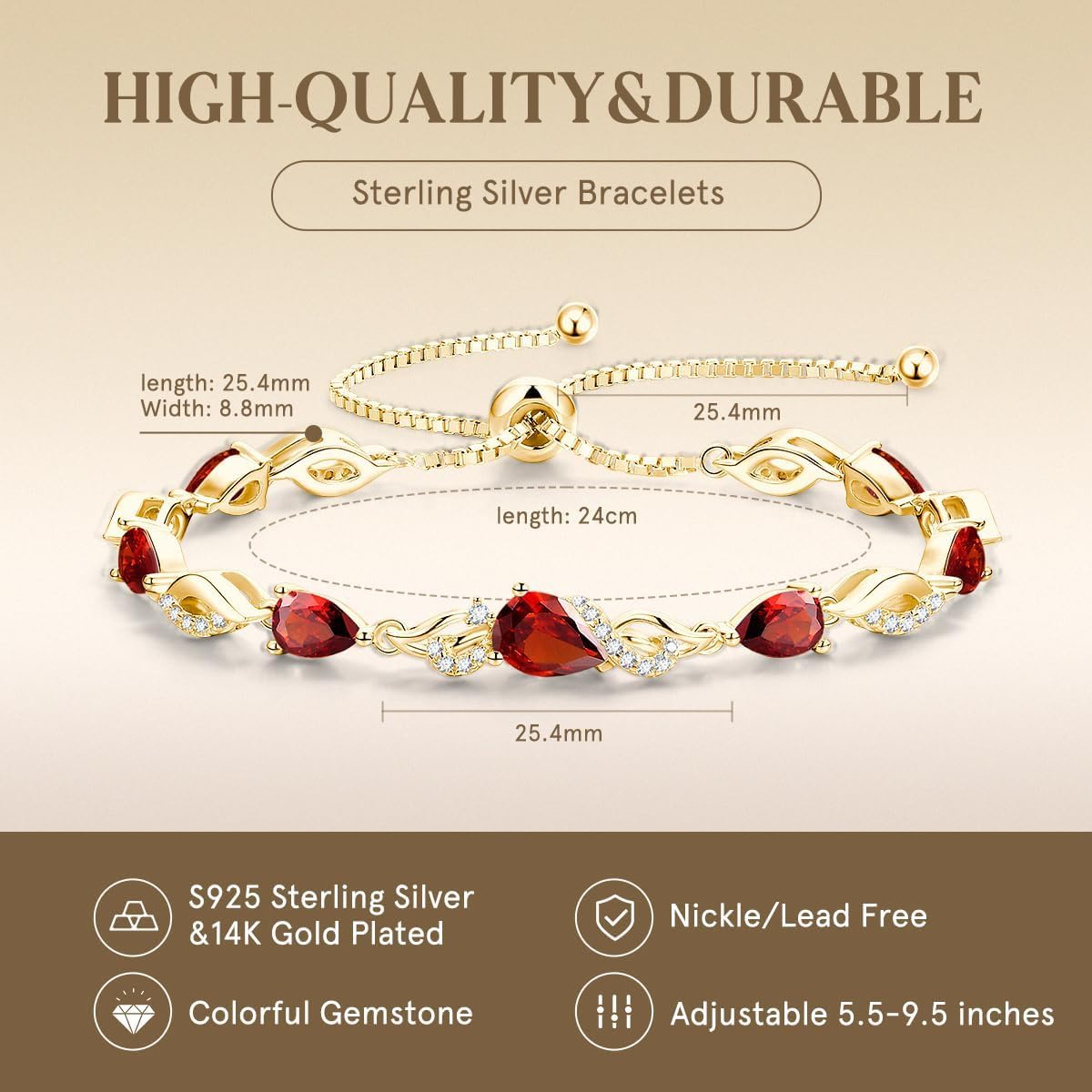 FANCIME Pulsera de tenis ajustable con piedra natal para mujer | Di...