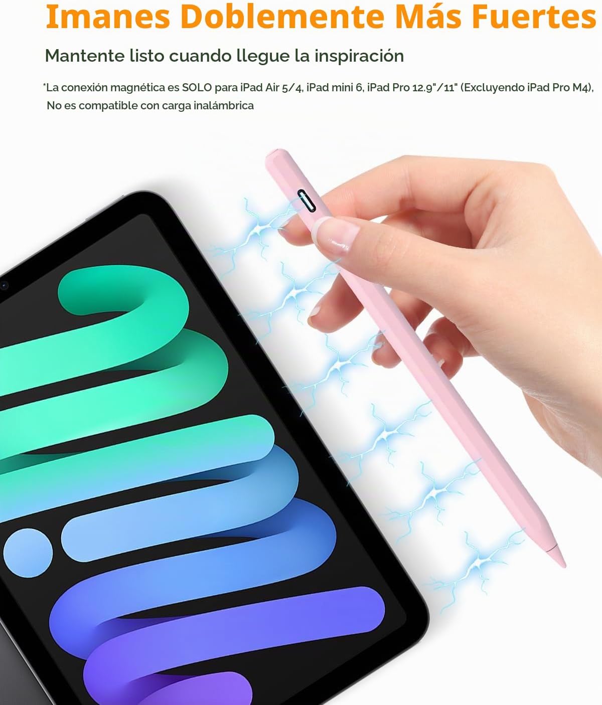 Lápiz óptico rosa para iPad Pro Air Mini 2018-2026, carga rápida de...