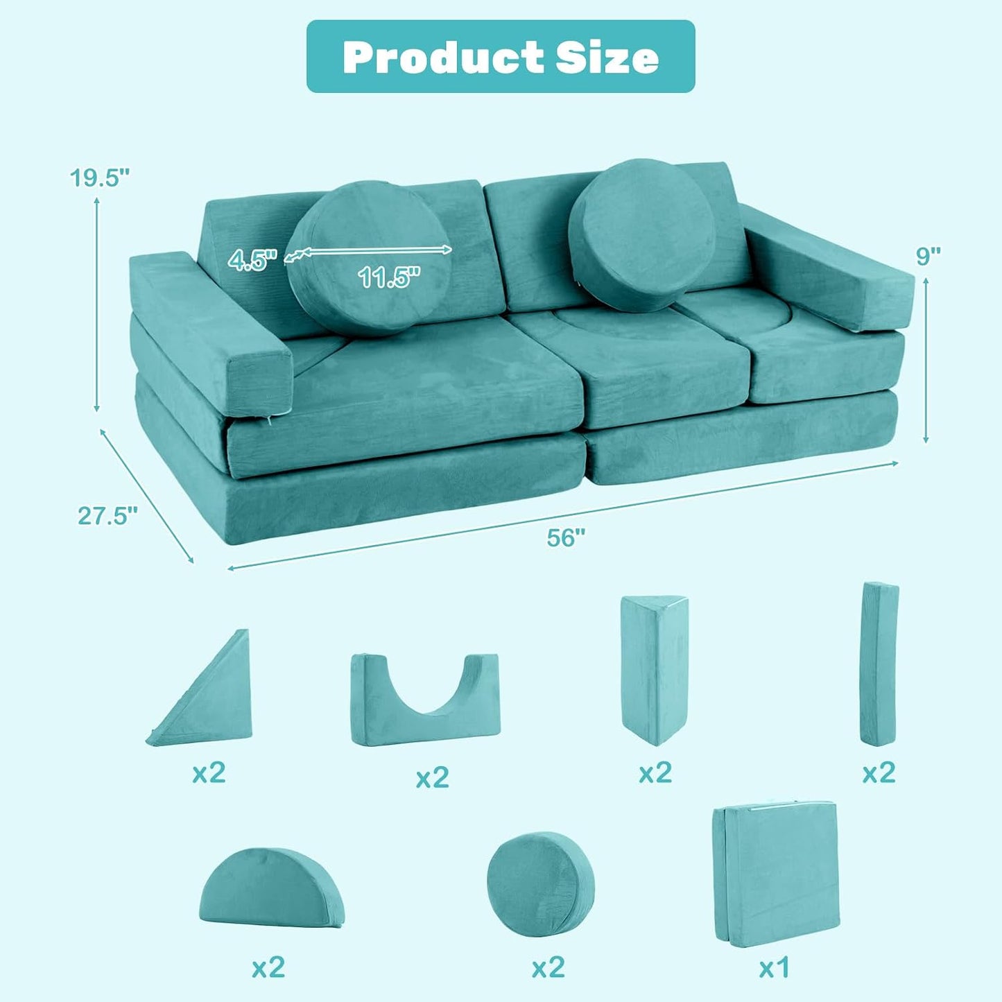 INFANS Sofá modular de juego para niños, 13 piezas de sofá modular...