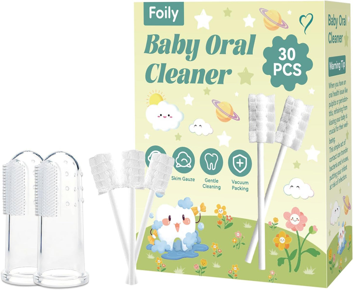 Foily Paquete de 30 gasas limpiadoras de lengua para bebés con cepi...