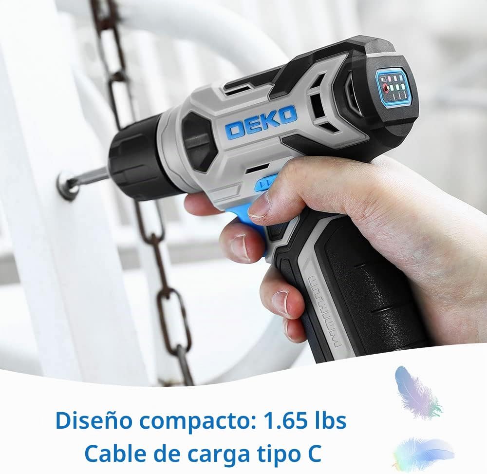 DEKOPRO Taladro inalámbrico de 8V, juego de taladro con mandril sin...