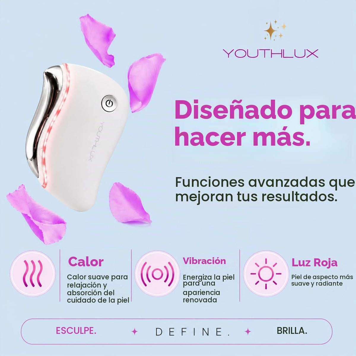 YOUTHLUX ProSculpt - Masajeador facial Gua Sha calentado, herramien...