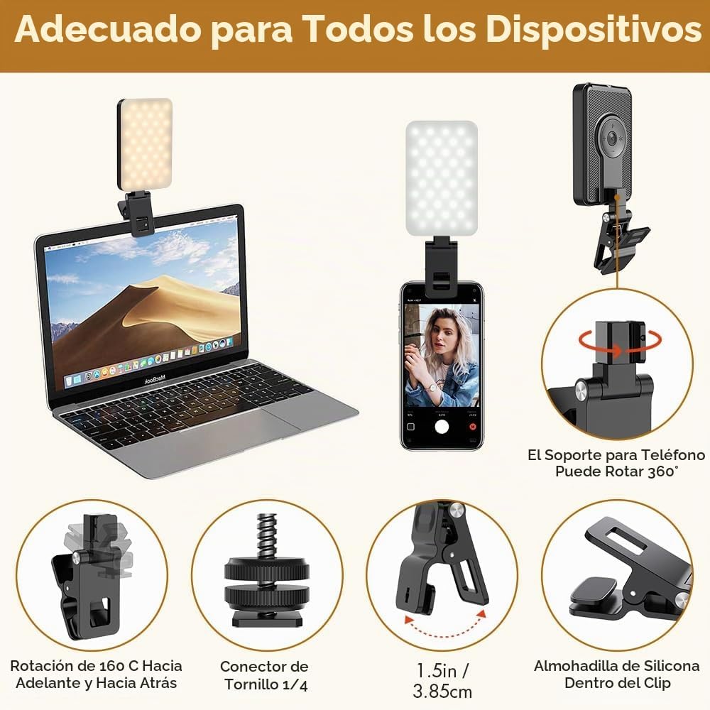 Luz para selfie para iPhone, luz portátil con clip, anillo de luz L...