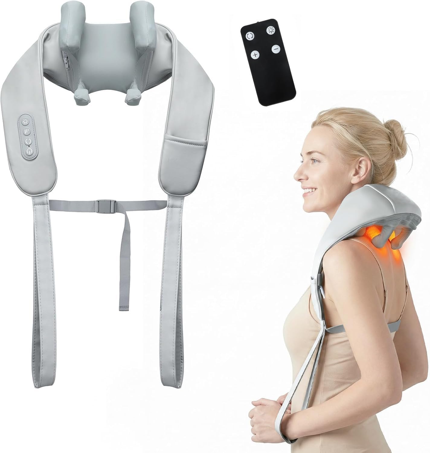 Masajeador de cuello inalámbrico con calor, control remoto Shiatsu...