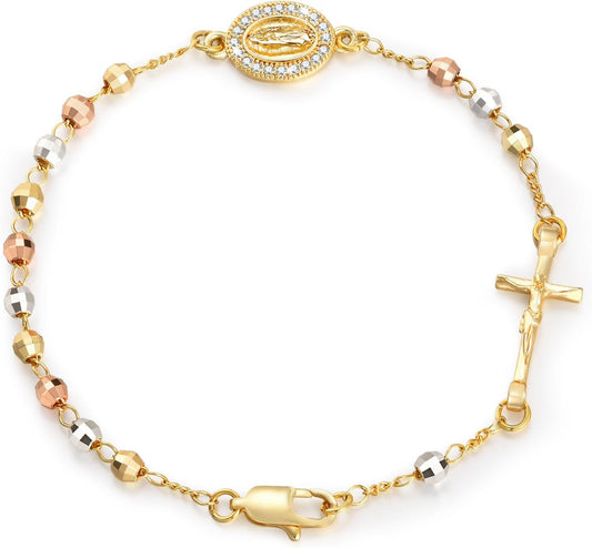 Regalos de crucifijo católico, pulsera de rosario para mujeres - ch...