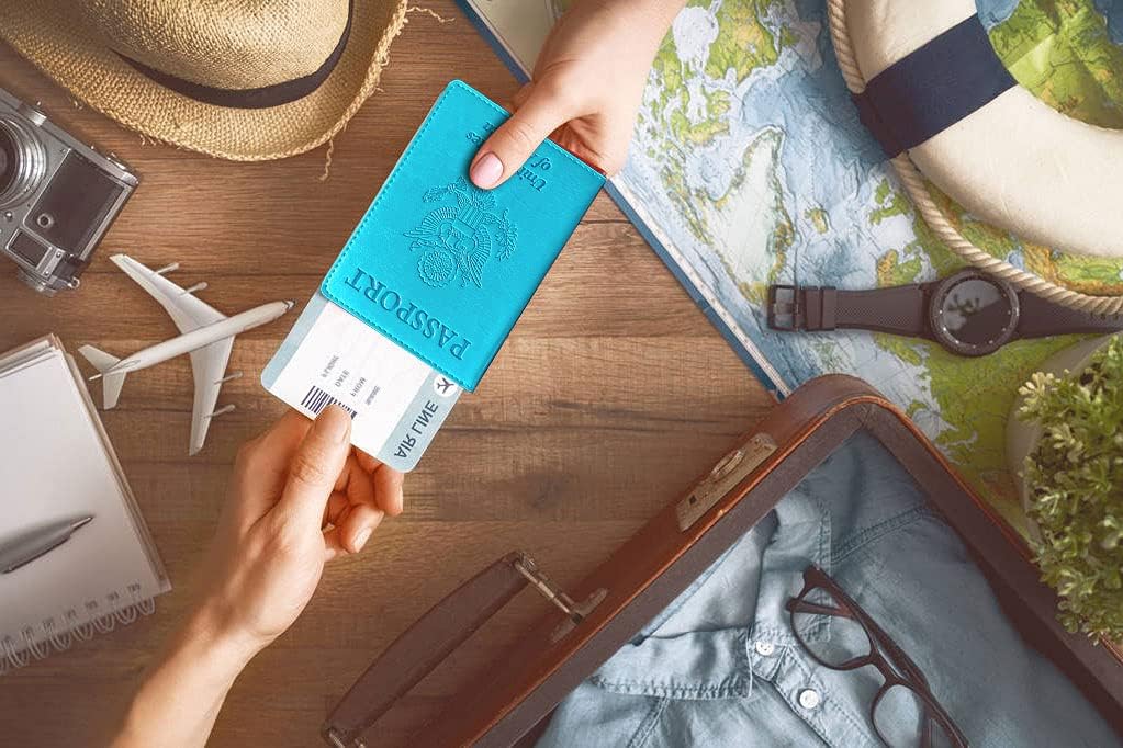 Funda para pasaporte con bloqueo RFID de piel, tarjetero con ranura...