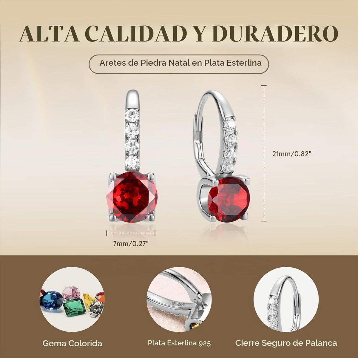 FANCIME Pendientes colgantes con piedra natal para mujer de plata d...