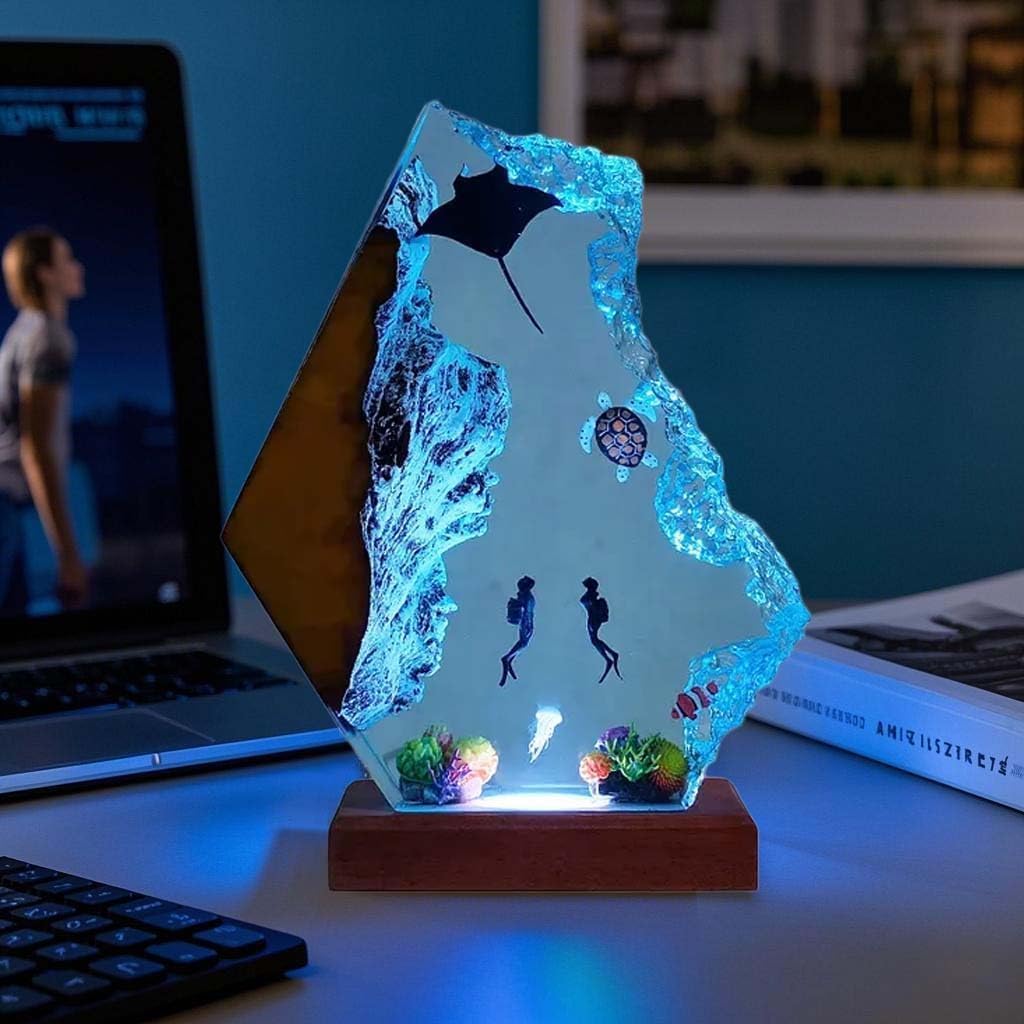 Lámpara hecha a mano de la resina del océano 3D, luz de la noche de...