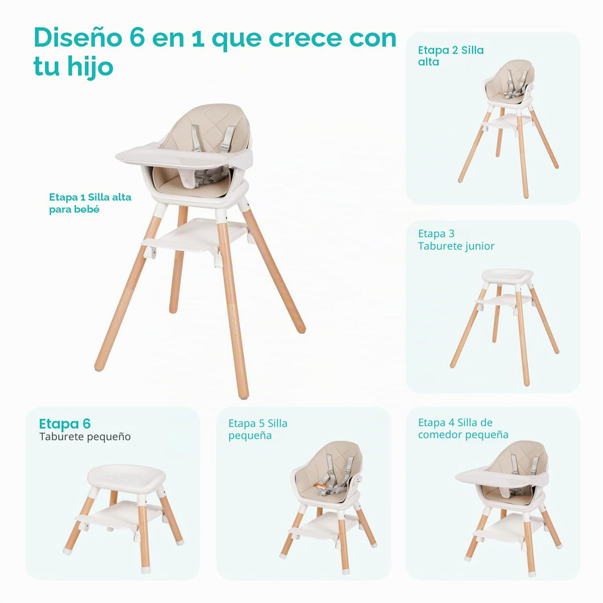 Komcot Silla Alta, Sillas Altas Convertibles de Madera 6 en 1 para...
