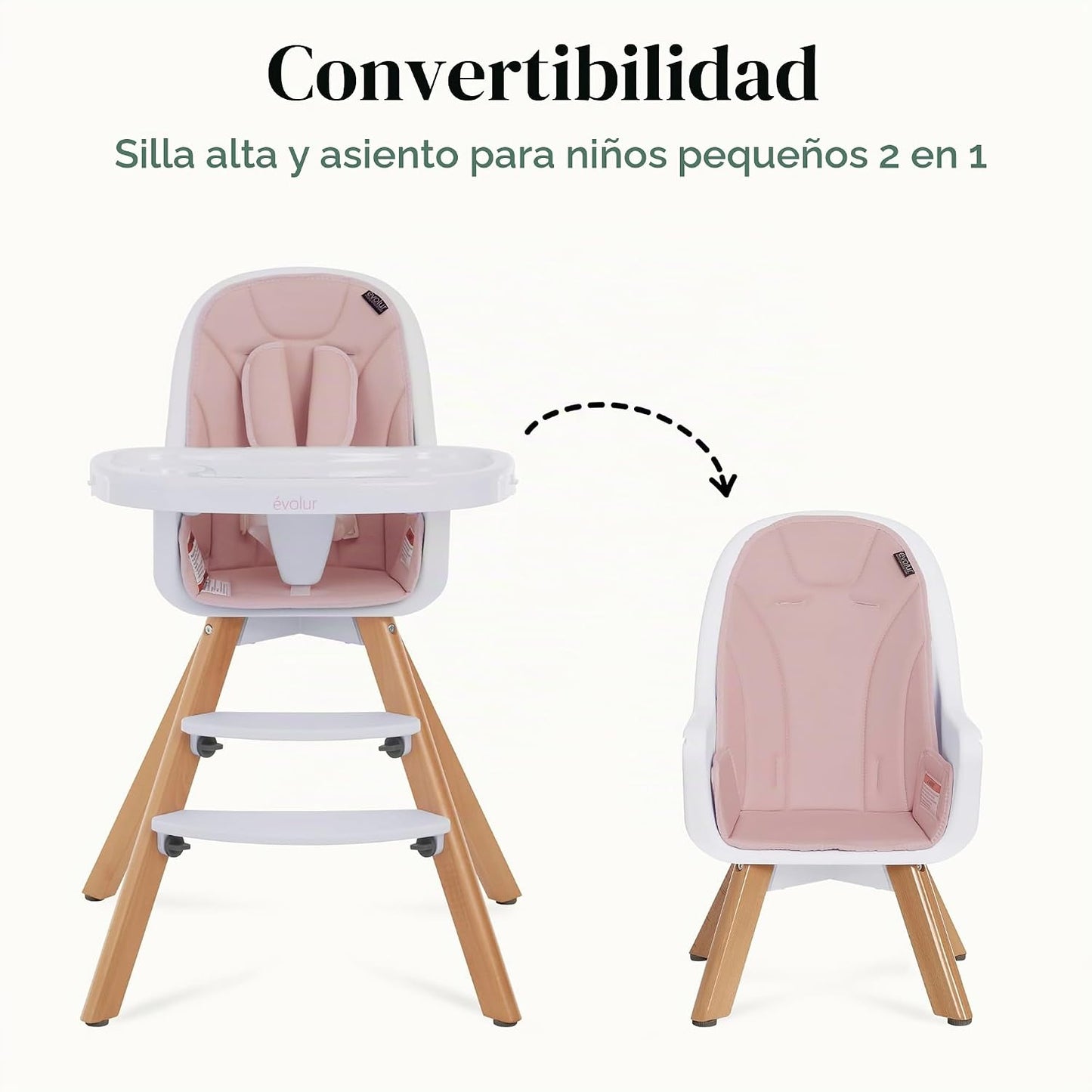 Evolur Zoodle - Silla alta convertible 2 en 1 para bebé, color rosa...