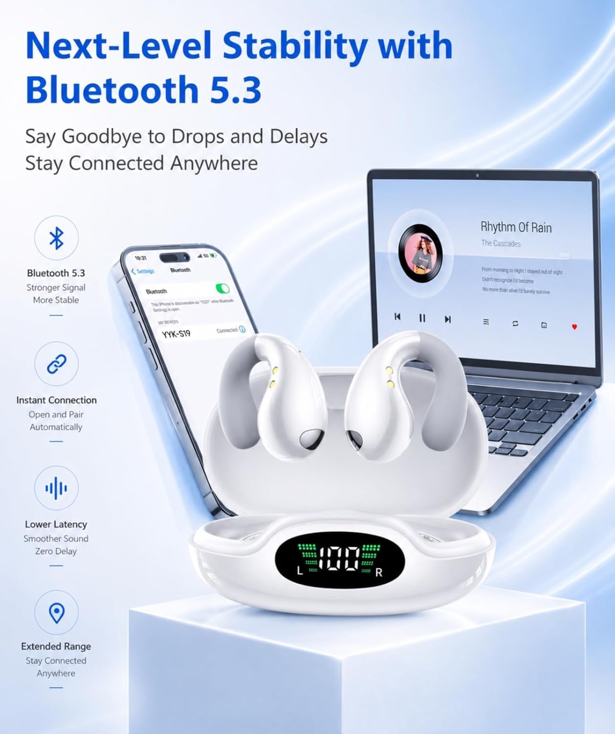 Boytond Auriculares ultra abiertos: cómodos auriculares de conducci...