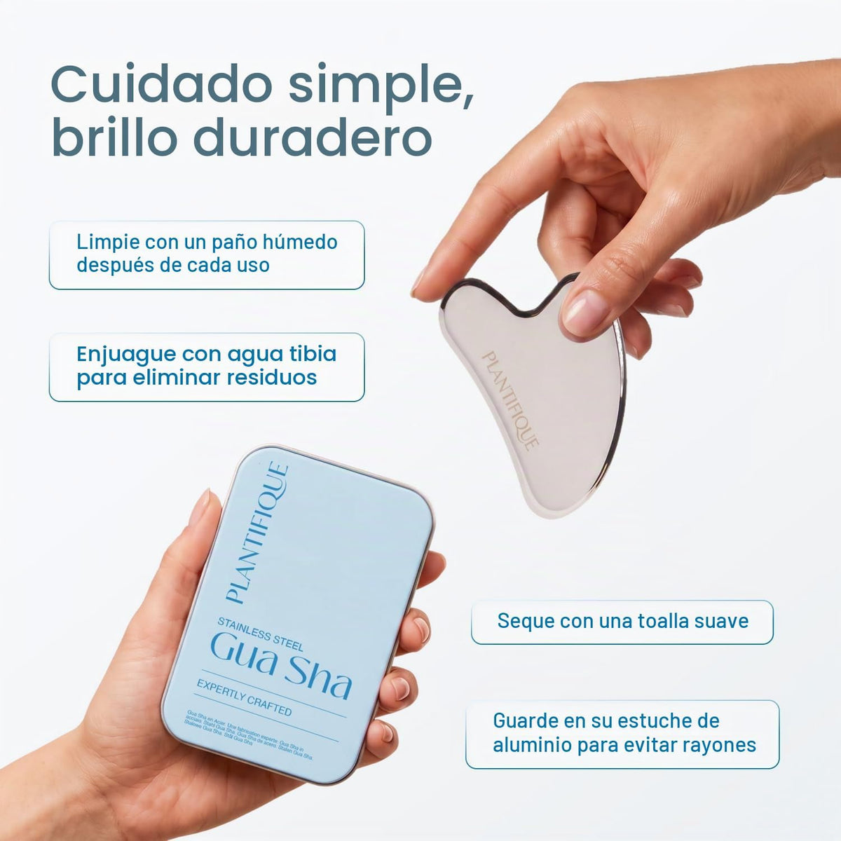 PLANTIFIQUE Herramienta facial Gua Sha de acero inoxidable - Masaje...