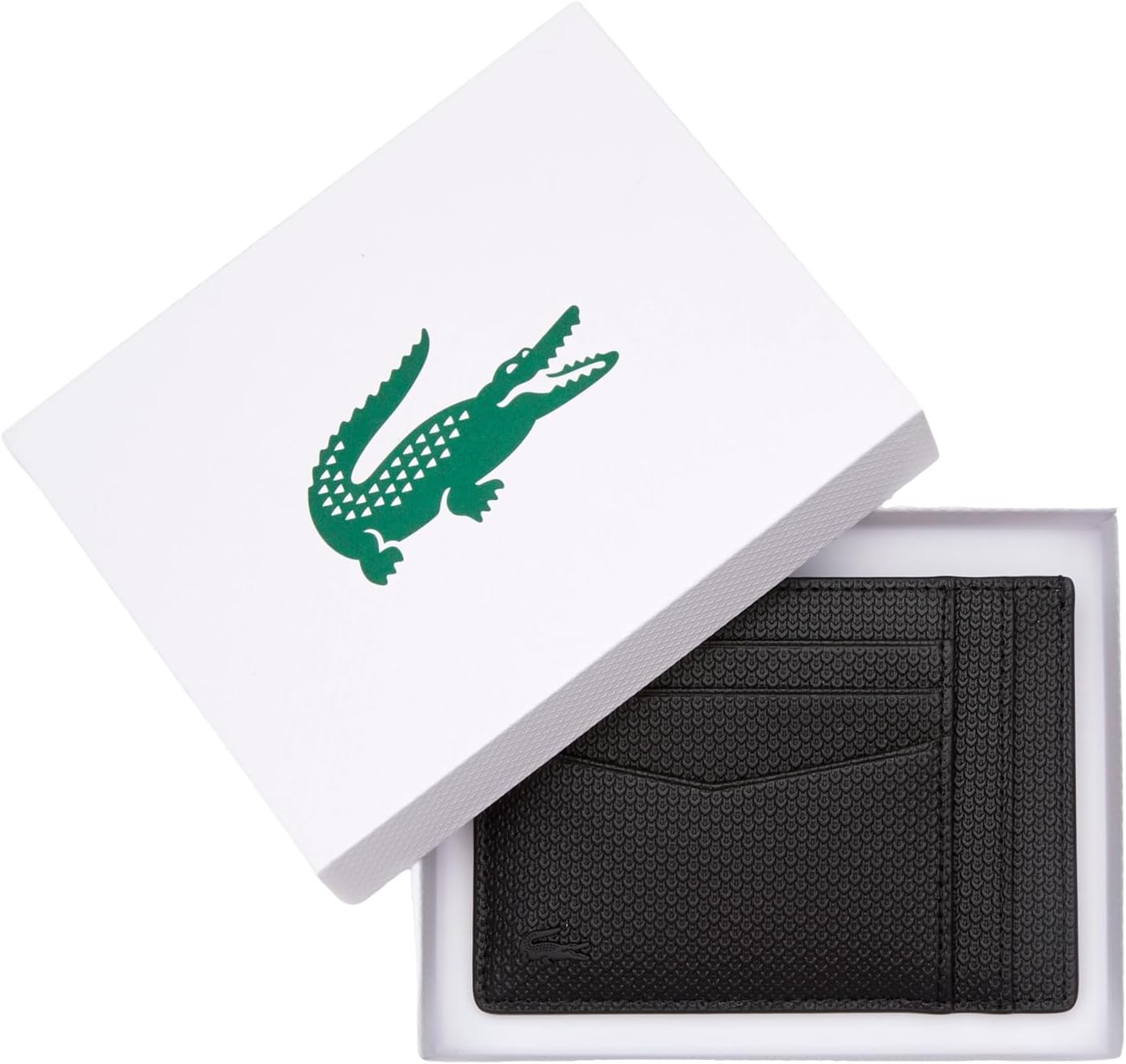 Lacoste Tarjetero de cuero Chantaco para hombre, negro, talla única