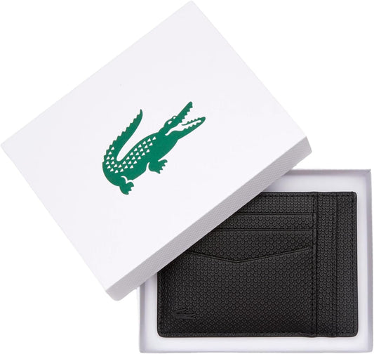 Lacoste Tarjetero de cuero Chantaco para hombre, negro, talla única